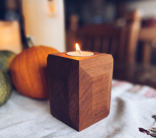 O’Brian Family Handmade Cherry Wood Candle Holders, set of 2