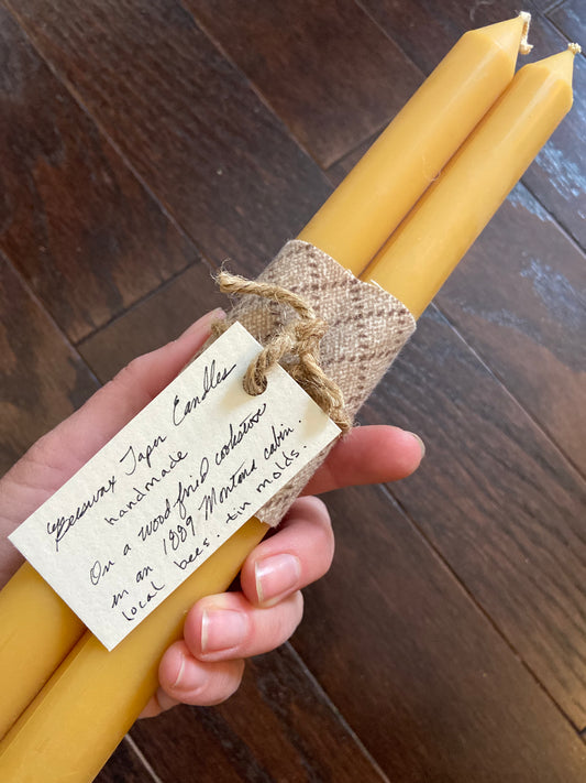 10” Tall beeswax candles, pair